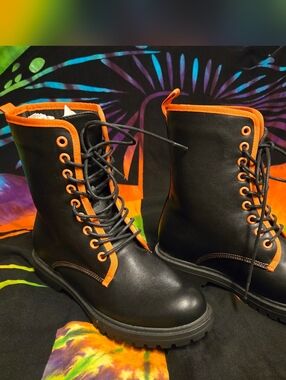 Hot Topic Black Boots with Orange Trim